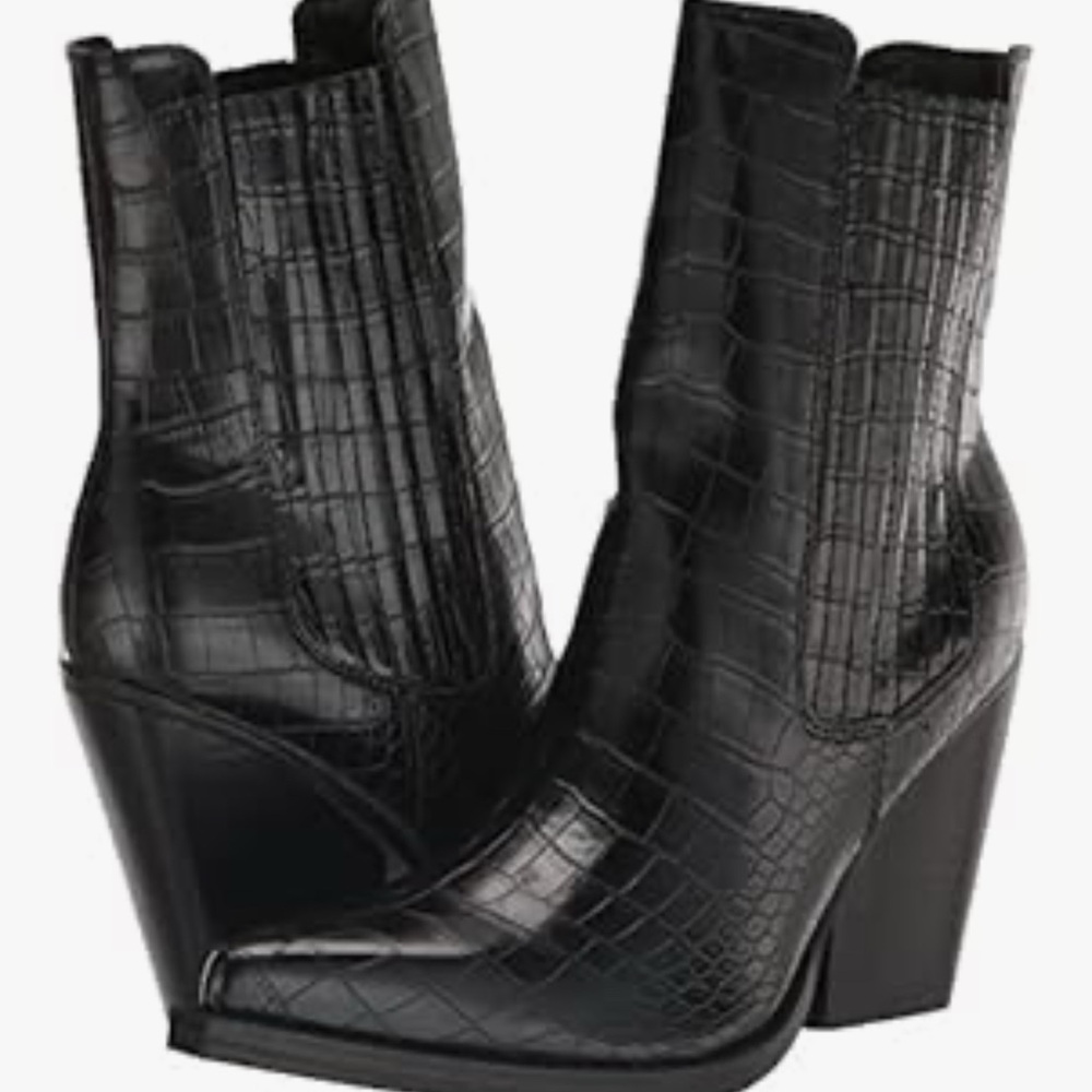 Nine West Black Glenda Croc-Patterned Heeled Boots
